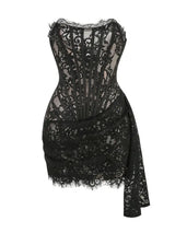 Strapless Lace Mini Dress – Elegant Sheer Patchwork Slim Fit Evening Dress