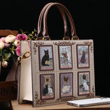 Vintage Luxury Leather Tote – Designer Cat Embroidery Shoulder Bag