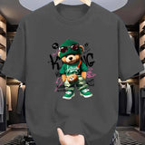 Men’s Geometric Bear Print 100% Cotton Oversized T-Shirt