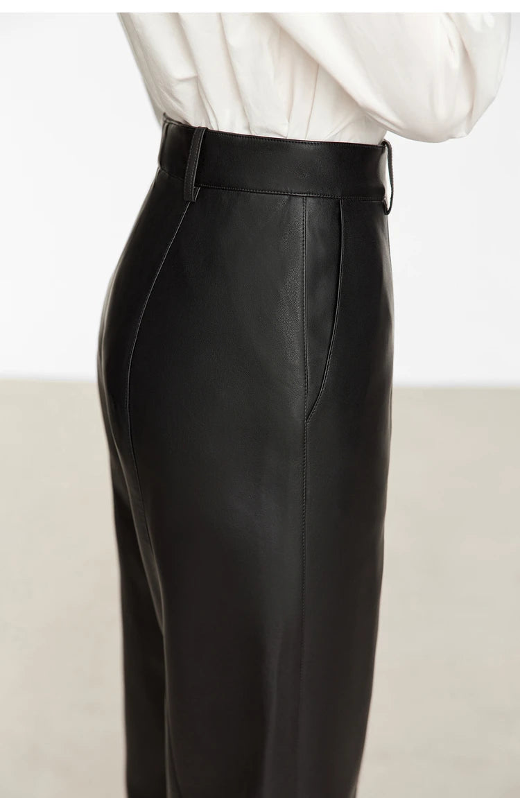 Minimalist Straight-Leg PU Leather Trousers