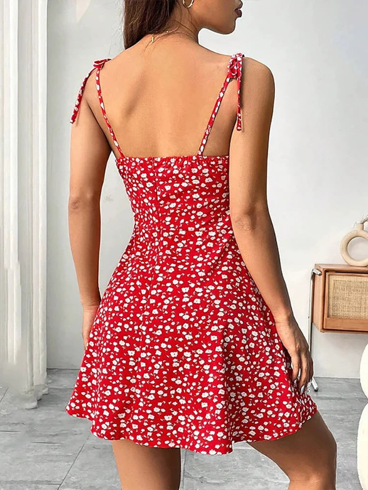 Women's Summer Floral Spaghetti Strap Mini Sundress – Casual A-Line Beach Dress