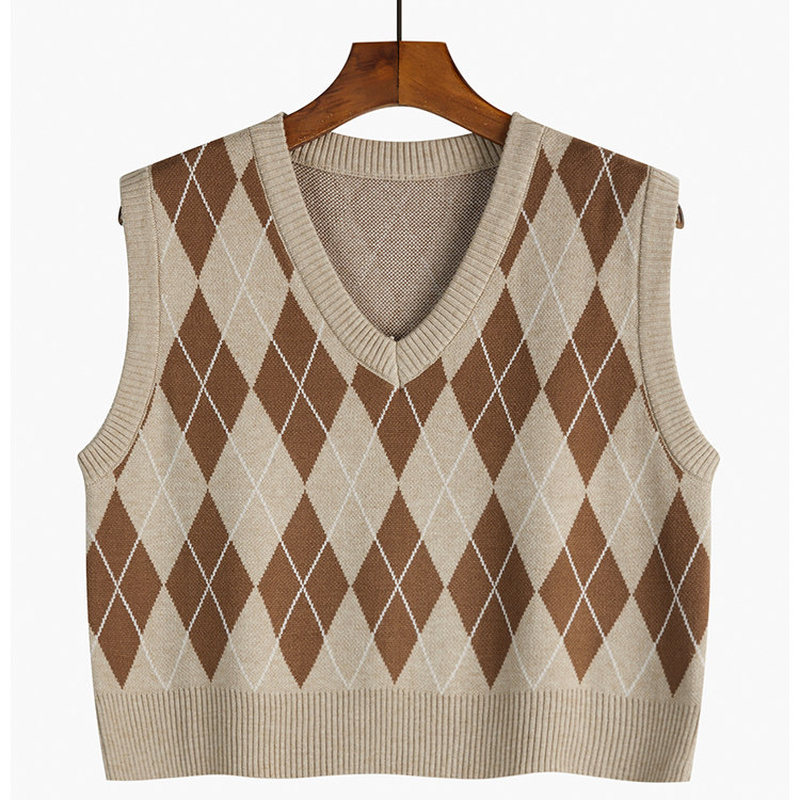 Women's Plaid V-Neck Cropped Sweater Vest