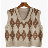 Women's Plaid V-Neck Cropped Sweater Vest