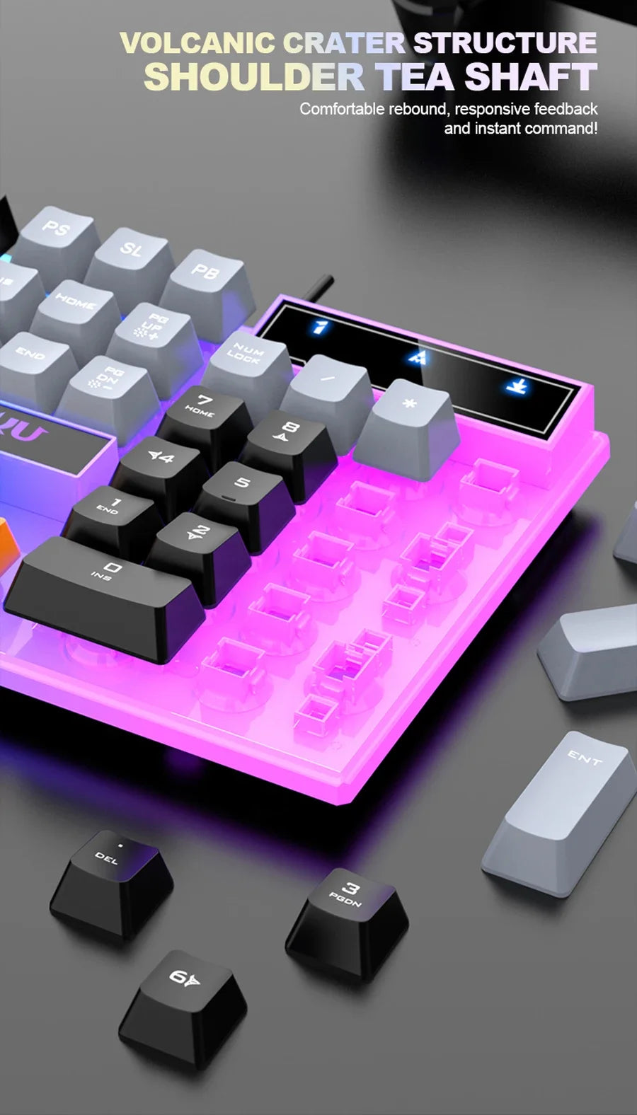 Single Keyboard and Keyboard Mouse RAIKU T26 Three Tone Luminous Keyboard Mouse Wired Mechanical Touch Gaming Mouse Keyboard Set