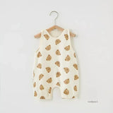 Summer Baby Girls Romper Cartoon Bear Newborn Jumpsuits Infant Sleeveless Muslin Clothing for Boys Printed Outfits
