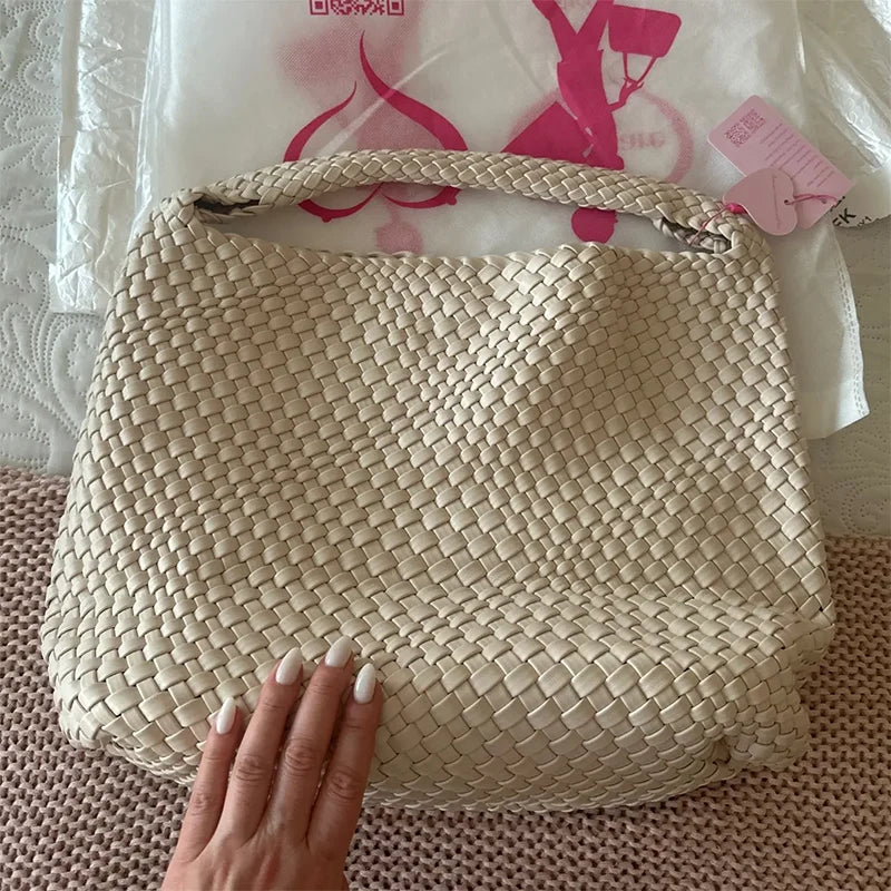 2025 Women Bag Luxury PU Leather Handbag Lady Fashion Handmade Knitting Tote Female Hand-woven Basket Shoulder Bag with Purse