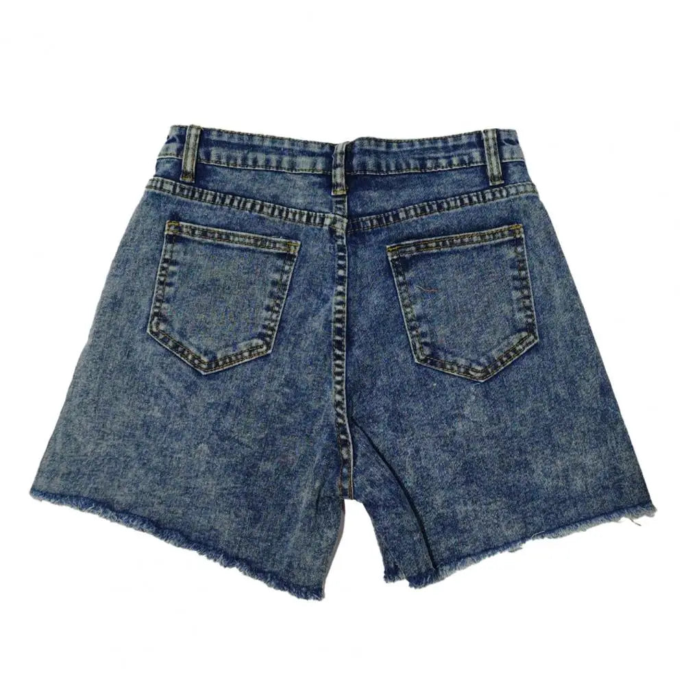 Women's High Waist Distressed Denim Shorts | Retro Slim Fit