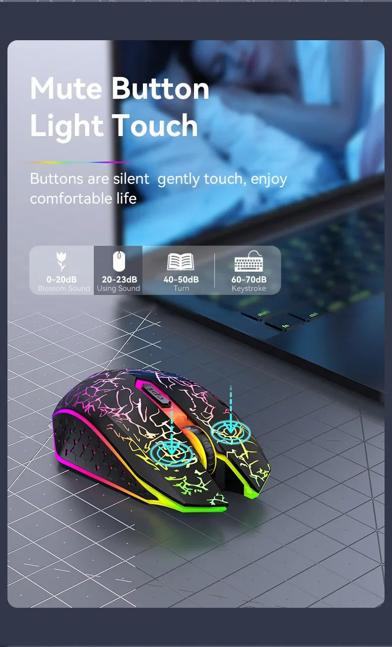 Bluetooth 5.2 Mouse RGB 2.4G Wireless Mouse Dual-Mode Gaming Mouse 6 Buttons Silent Mouse For MacBook Tablet Laptops Computer