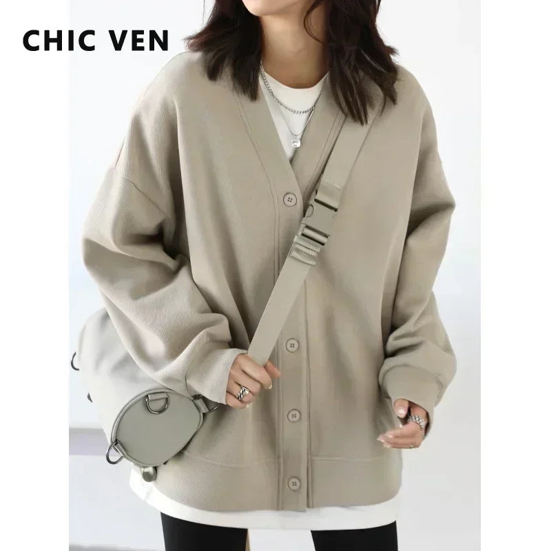 Women's Relaxed V-Neck Cotton-Blend Cardigan