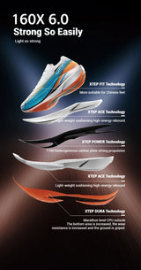 Xtep 160X 6.0 Running Shoes Professional Marathon PB Carbon Plate For Men Cushioning Shock Absorption Sneakers 976319110057