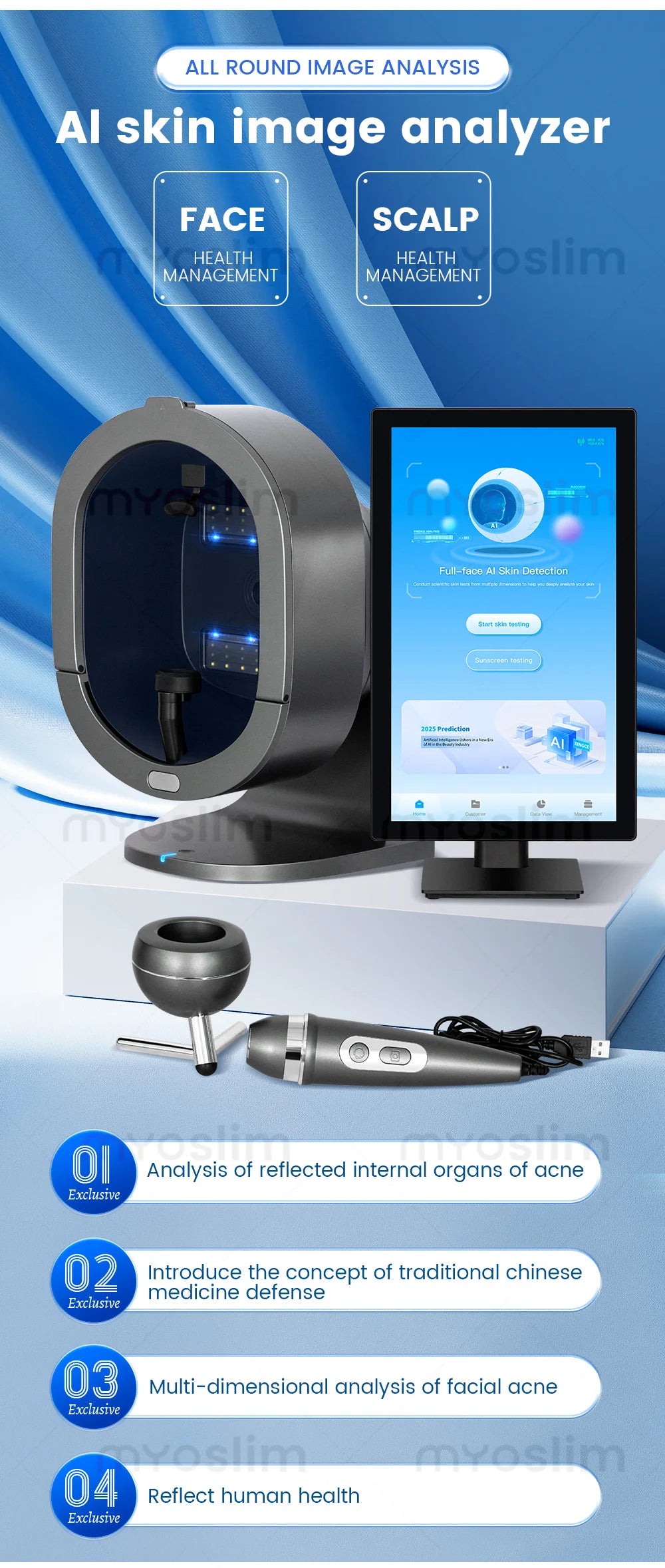 3D Magic Ai Facial Testing X5 ProMirror Wood Lamp Acne Scanner Skin Detector Skin Analyzer Facial Tester Facial Analyzer Machine