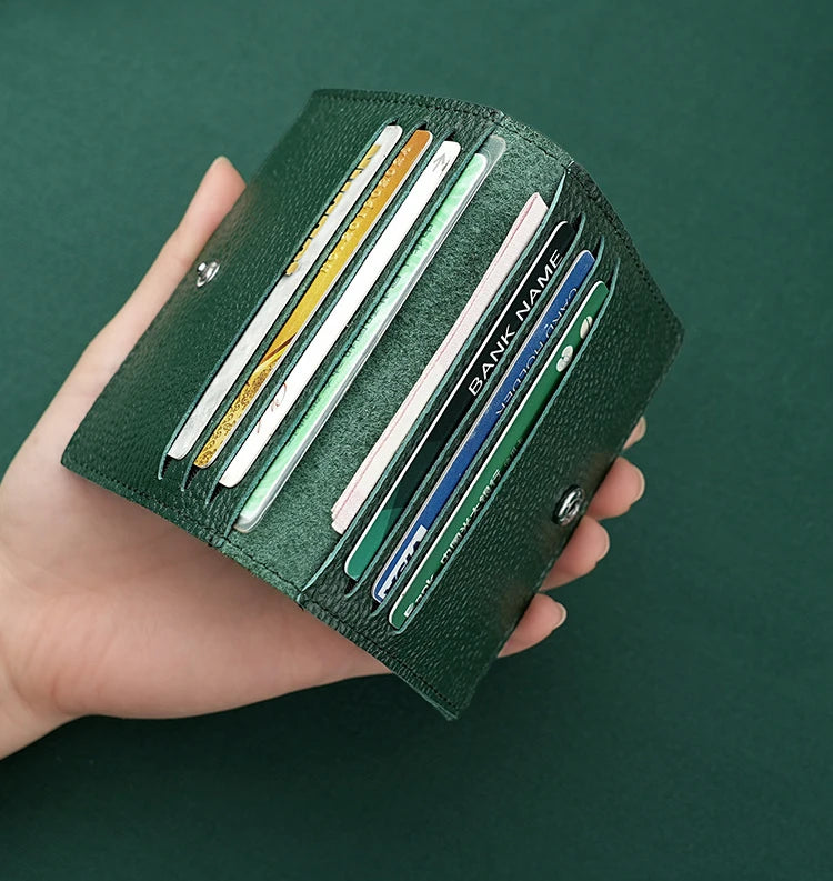 Ultra Thin Genuine Leather Card Holder 8 Slots Mini Wallet Slim Credit Card Case for Men Women