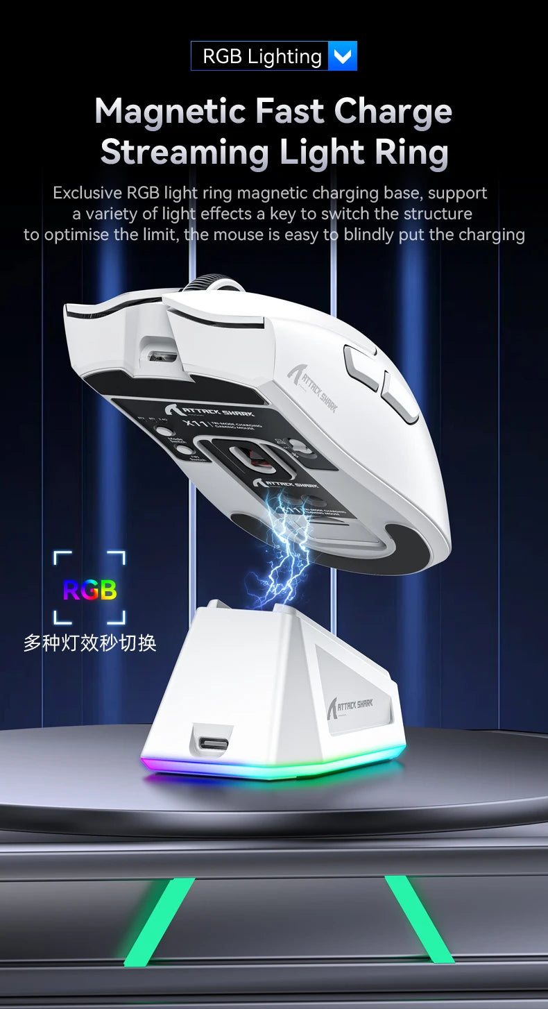 Attack Shark X11 PAW3311 22KDPI 400IPS  Wireless Mouse ,Tri-Mode Connection 2.4GHz/Wired/Bluetooth RGB  PC Gaming Mouse