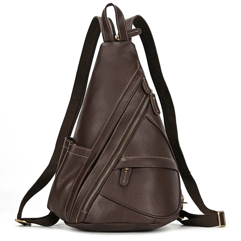 Single Shoulder Bagpack Genuine Leather Chest Bag Outdoor Riding Bag Chest Packs For Biker Men Male Sling Bags Cow Leather