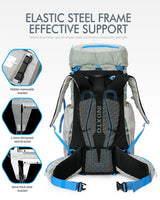 55L Internal Frame Waterproof Hiking Camping Backpack with Rain Cover, Large Lightweight Travel Daypack Rucksack for Climbing