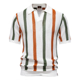 Men's Ribbed Knit Polo Shirt – Breathable Striped Style