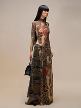 Women's Print Stand Collar Long-Line Slim Dress