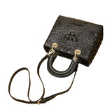 Crocodile-Embossed Genuine Leather Structured Handbag