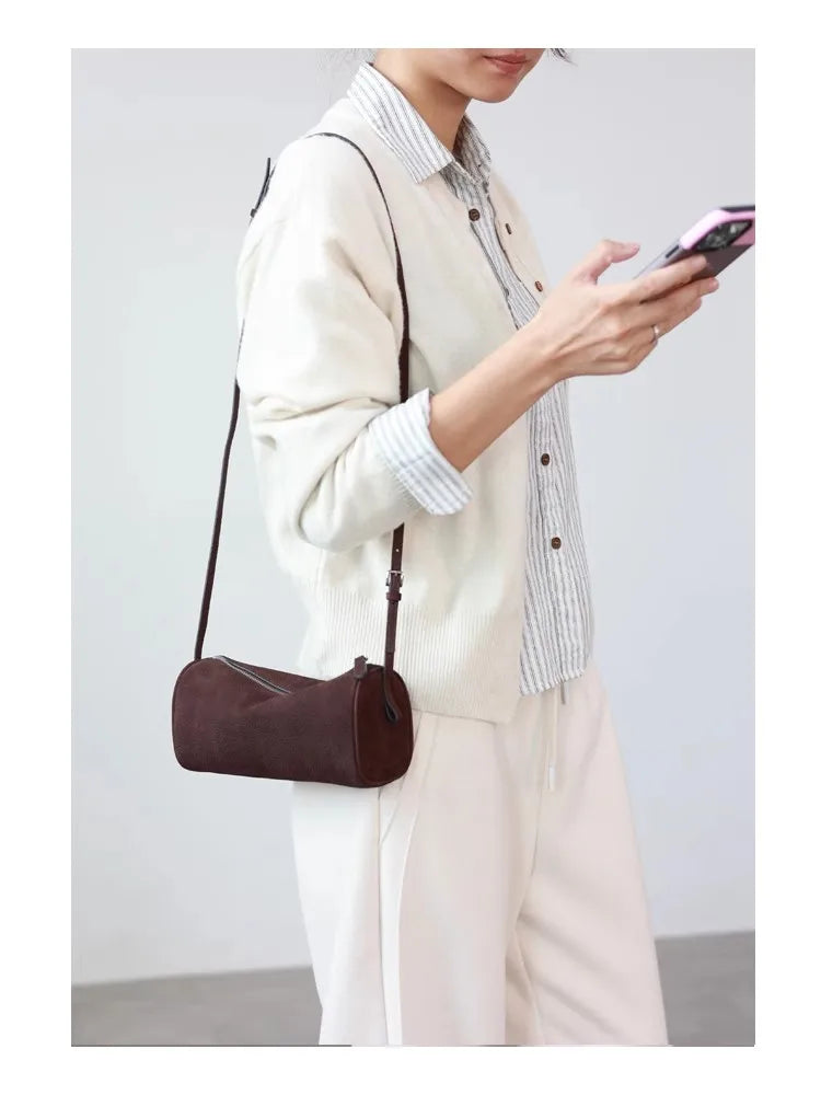 Full Grain Leather Soft Balck Small Size Crossbody Bags For Women Luxury Adjustable Shoulder Strap Underarm Bag Portable Handbag