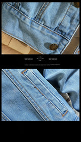 Vintage Solid Denim Motorcycle Jacket - Slim Fit Casual Cotton Coat