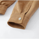 Brown Retro Suede Lapel Zippered Short Jackets Women's Casual Full Sleeves Pocket Loose Coats 2026 Spring Daily Commute Outwear