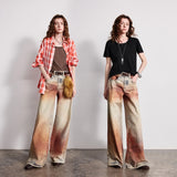 TOYOUTH Women Jeans 2026 Spring New Wilderness Wasteland Style Mid Low Waist Loose Printed Wide Leg Pants