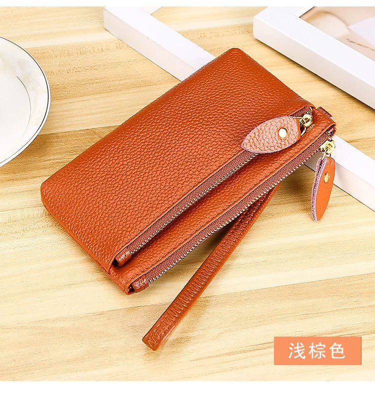 Fashion Women Genuine Leather Wristlet Clutch Bag Multifunctional Coin Purses Wallet Zipper Card Holder Money Clip Phone Bag