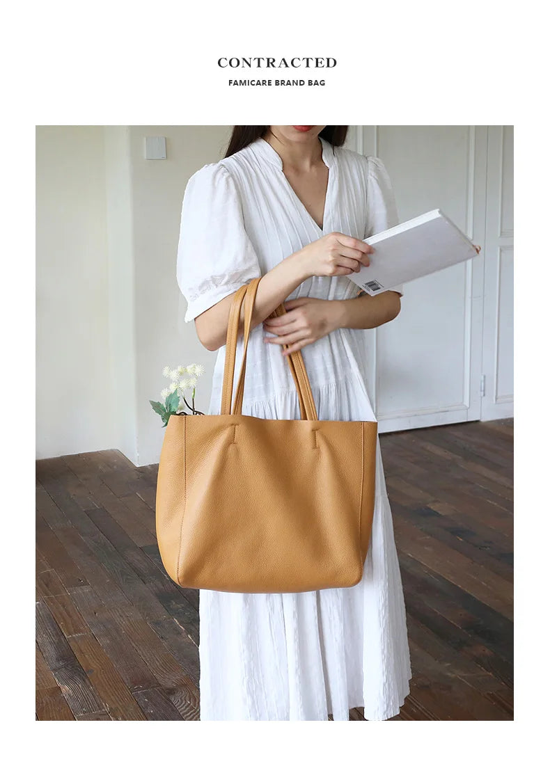 Bag Women 2022 New Summer Genuine Leather Tote Female Casual Fashion Simple Underarm Shoulder Bag Large Capacity Shopper Handbag