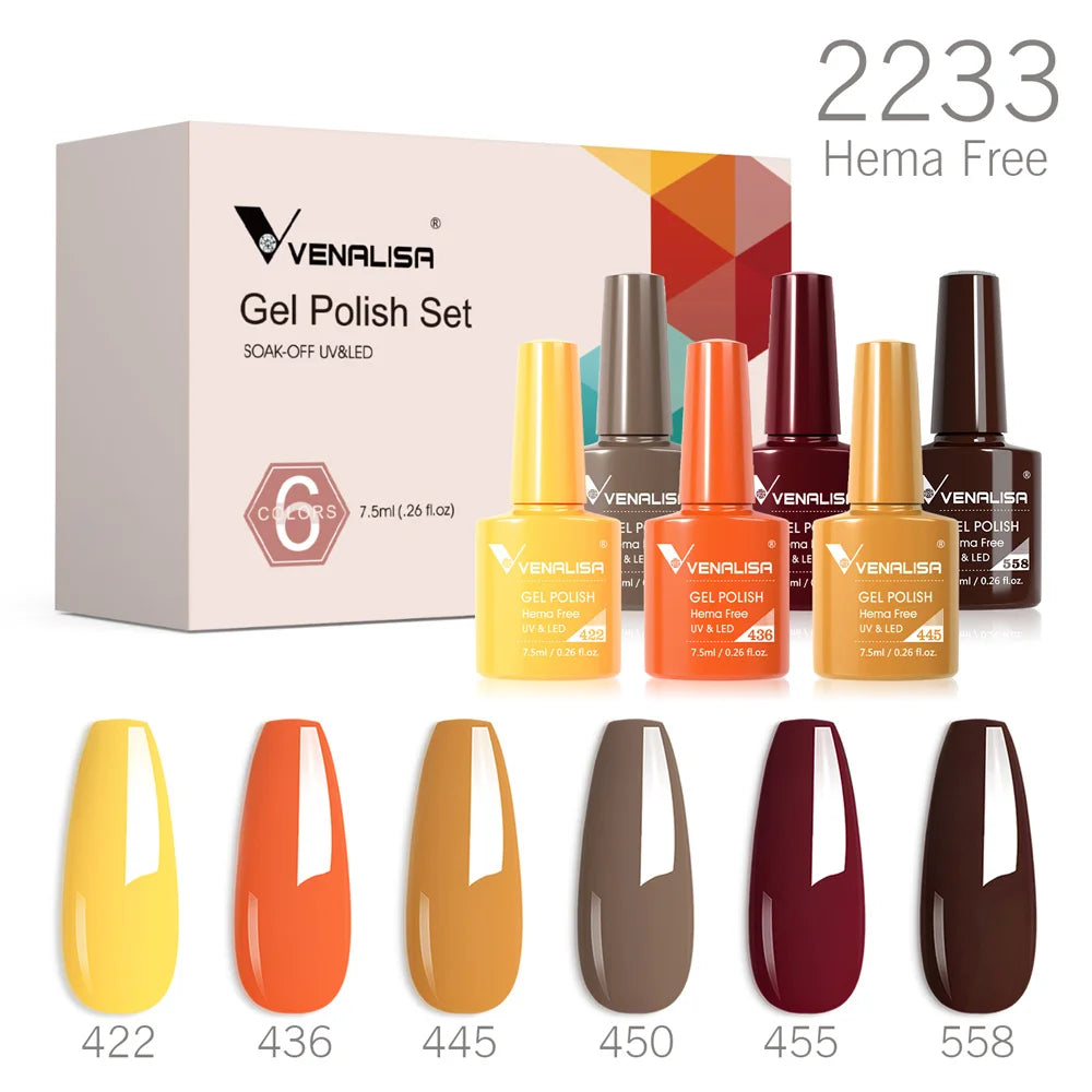 VENALISA 6pcs/kit Autumn Color Collection Fall Nails Brown Earth Gel Nail Polish TPO FREE Soak Off UV LED Semi Permanent Gel Set