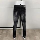 Men's Slim-Fit Distressed Black Grey Denim Jeans