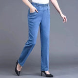 Women's Embroidered Straight-Leg Jeans | Elastic Waist