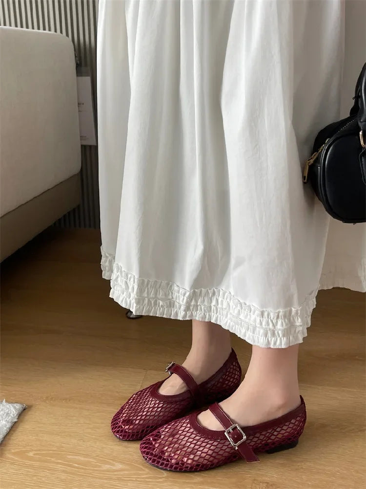 Eilyken Mesh Flat Sandals – Elegant Buckle Strap Women's Shoes