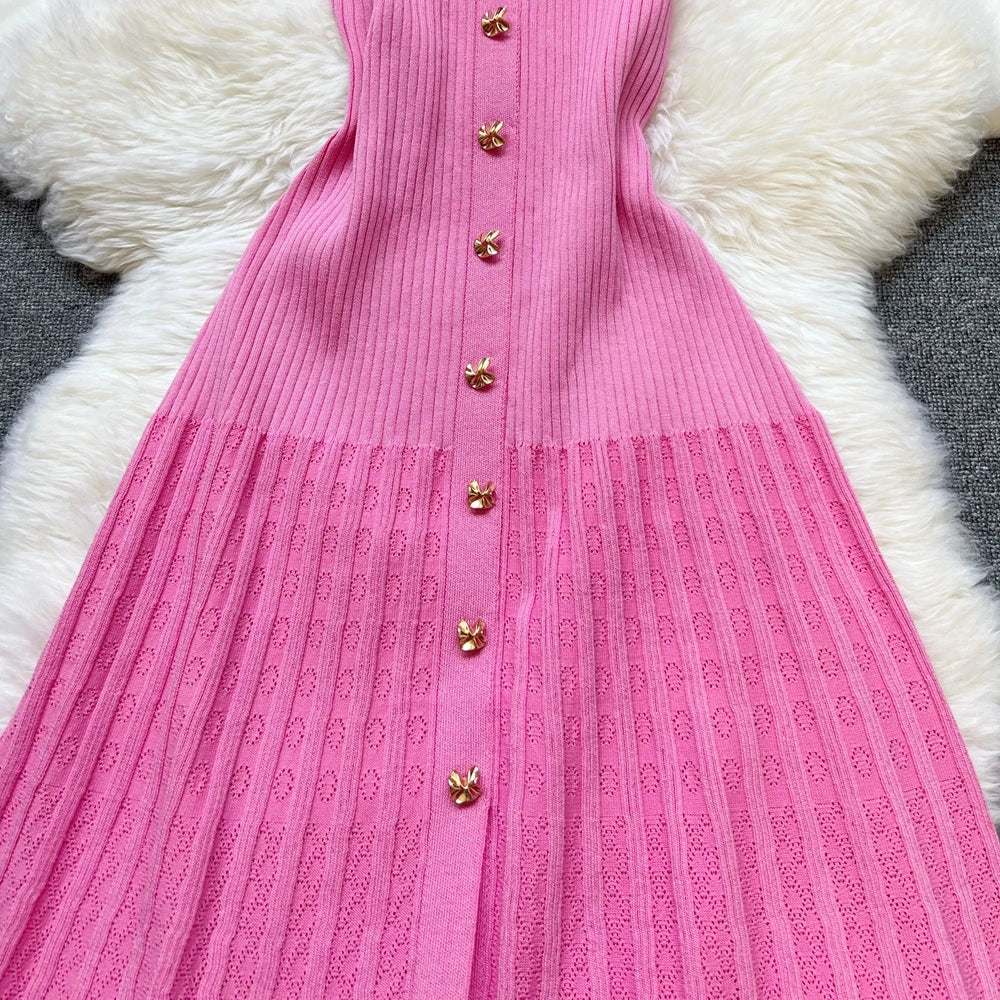 Elegant Collared Knit A-Line Midi Dress
