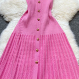 Elegant Collared Knit A-Line Midi Dress