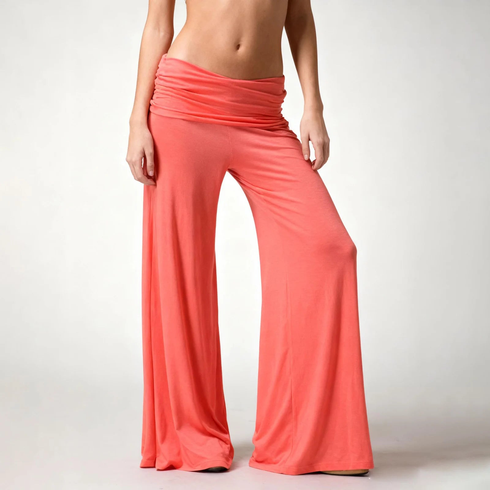 Women's Flowy Wide Leg Yoga Pants High Waisted Fold-Over Stretchy Palazzo Pants Soft Comfy Dance Pants for Pilates Daily Casual