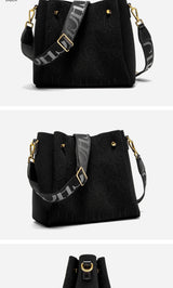 CH New Jacquard Letter Women Bucket Bag Wide Printed Strap Crossbody Purse Large Capacity Ladies Casual Daily Handbag Gift