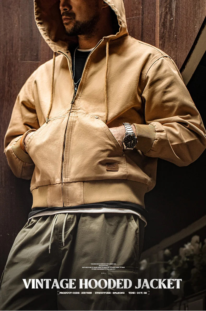 Maden J130 Heavyweight Canvas Hooded Jacket for Men