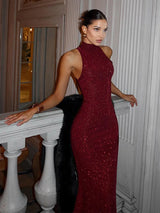 Elegant Red Sequin Sleeveless Maxi Gown