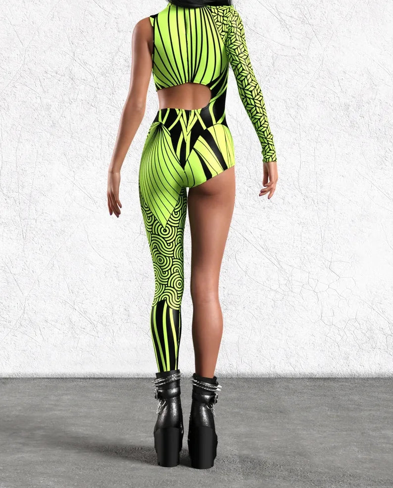 Women's Cyberpunk Rainbow Asymmetrical Bodysuit