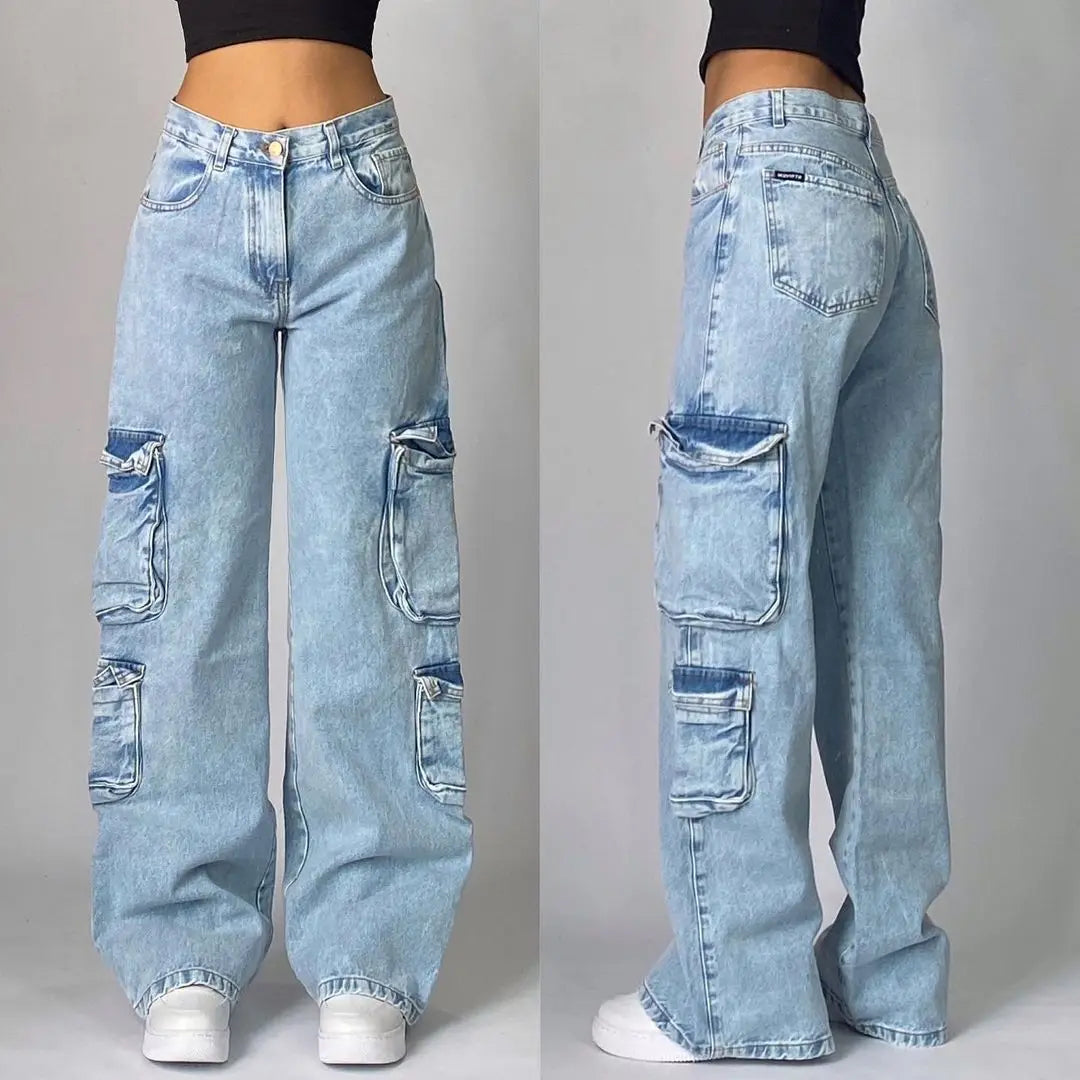 Geometric Embroidered Wide-Leg Baggy Jeans | Y2K Streetwear