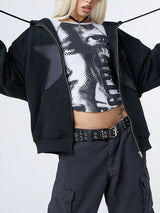 Women's Y2K Star Print Zip-Up Hoodie