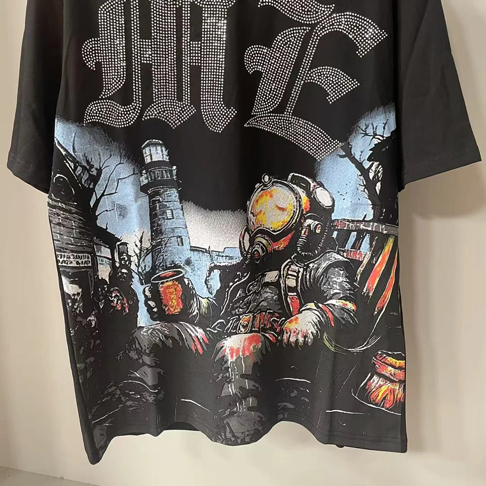 MIXED EMOTION Oversized Cotton Rhinestone T-Shirt