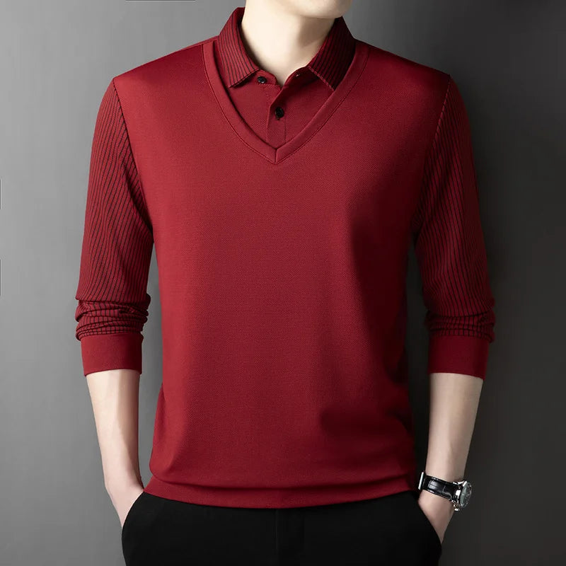 Men's Contrast Polo Shirt – Relaxed Long Sleeve Layered Look