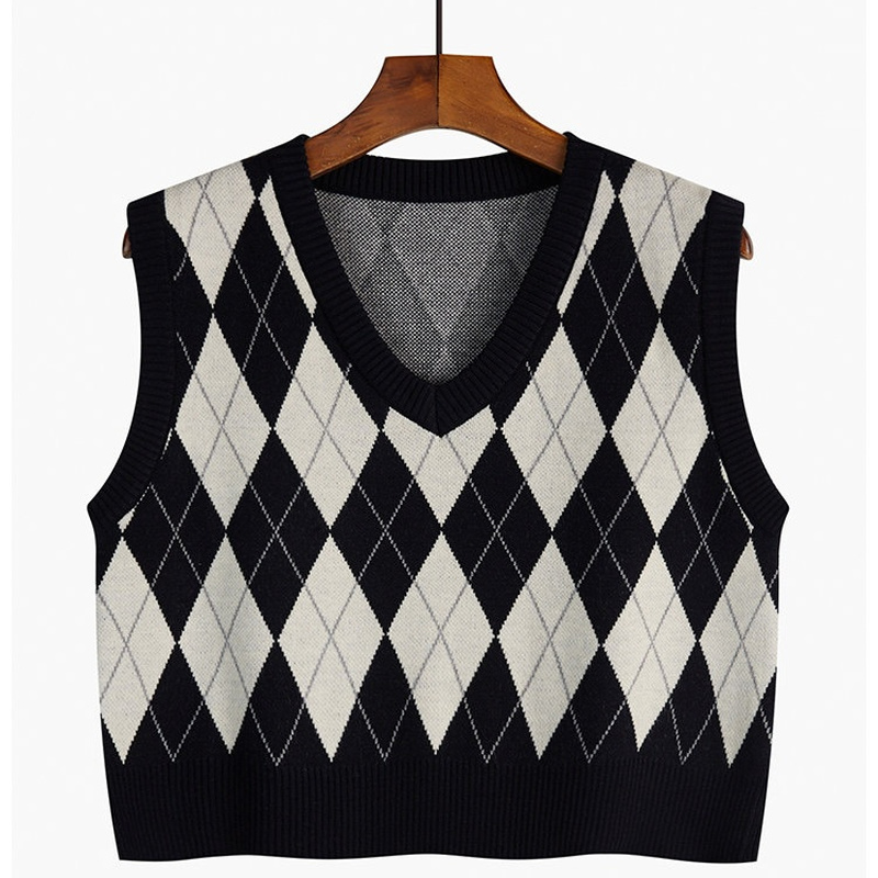 Women's Plaid V-Neck Cropped Sweater Vest