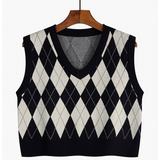 Women's Plaid V-Neck Cropped Sweater Vest