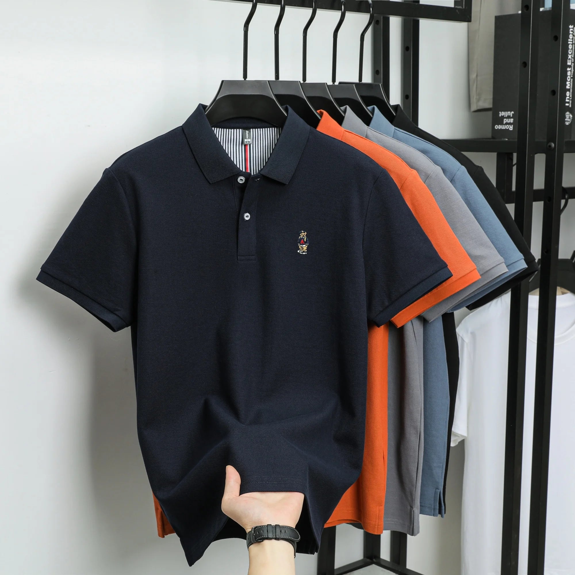 Men's Cotton Bear Embroidery Polo | Korean Style