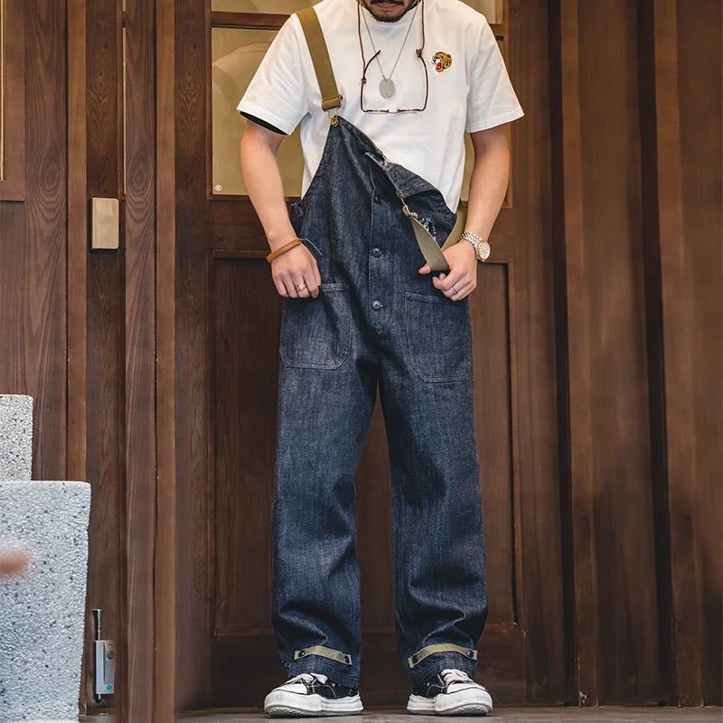 Maden Vintage Unisex Denim Overalls – Navy Baggy Fit