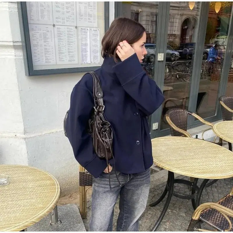 Urban Stand-Collar Woolen Coat