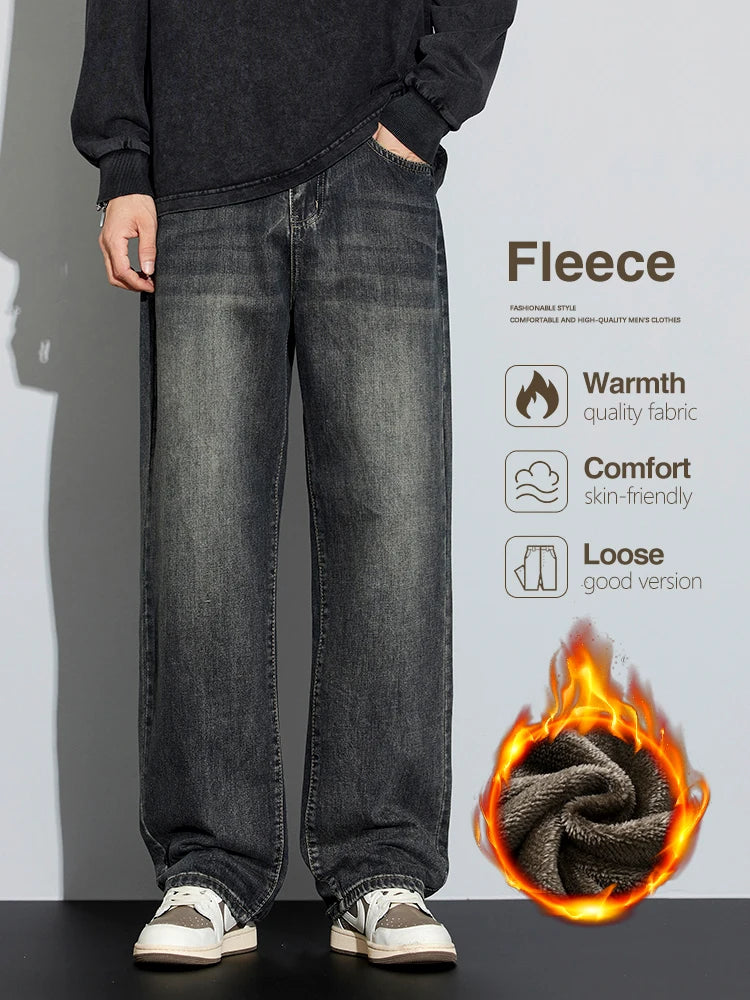Men's Fleece-Lined Wide-Leg Jeans – Winter Warmth