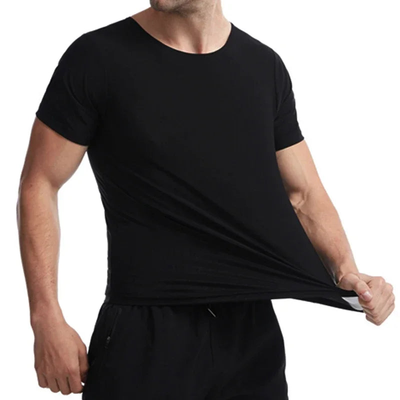 Men Sauna Sweat Short Sleeves Heat Trapping Shirts Sauna Suits Shapewear Waist Slimming Shaper Tops Workout Compression Shirts